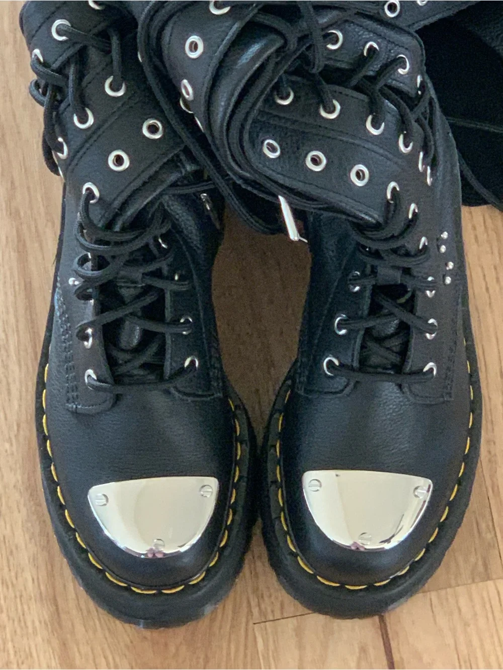 NEW Dr Martens Virginia Max Eyelet Lace Up Leather Black Thigh High Boots Size 6